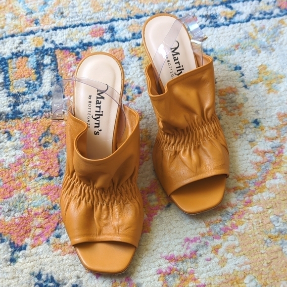 Marilyn's by Bottega23 Shoes - Marilyn's by Bottega23 Pleated Italian Leather Slingback Heeled Mule Orange 36.5
